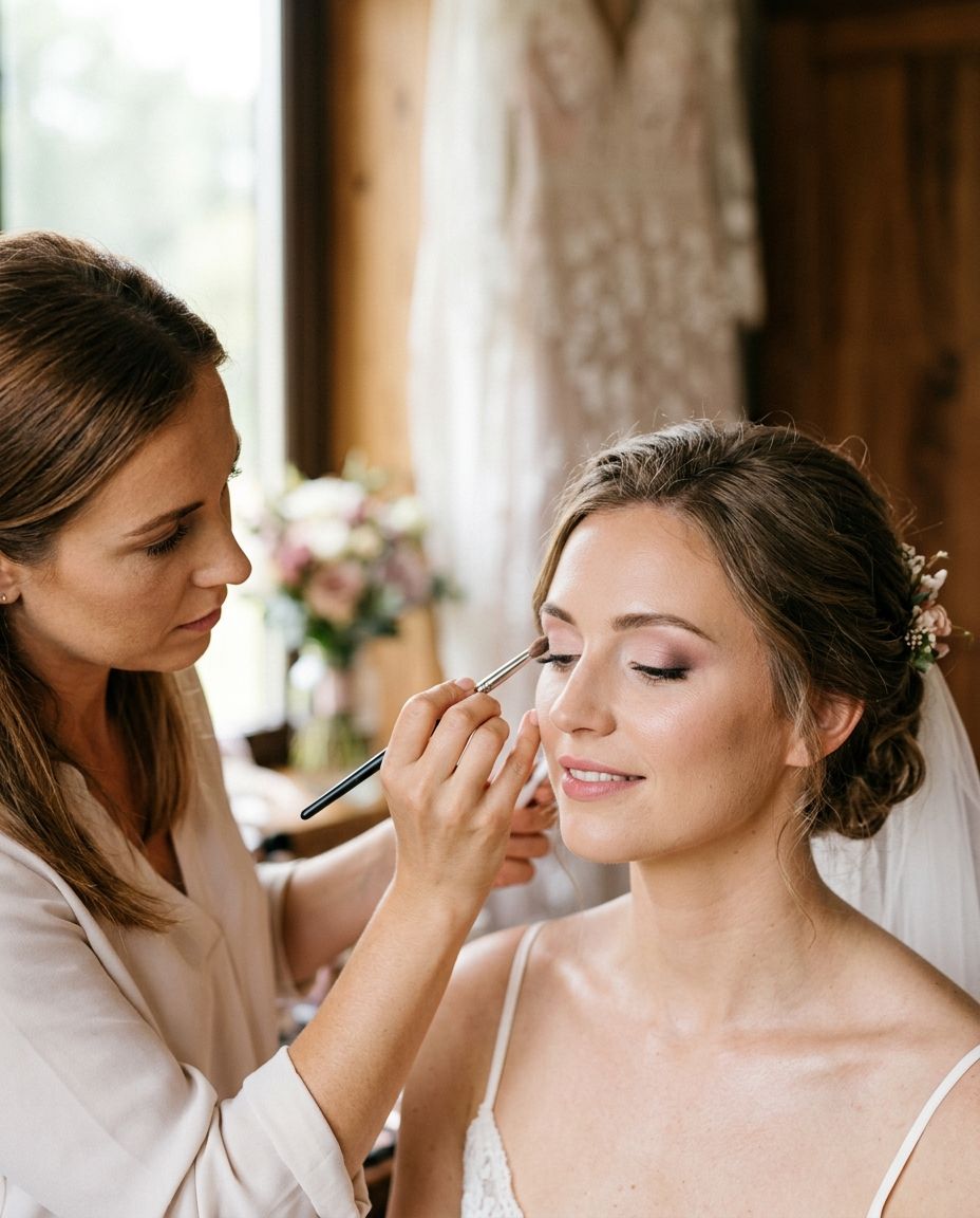 Maquilladora preparando a una novia el día de su boda