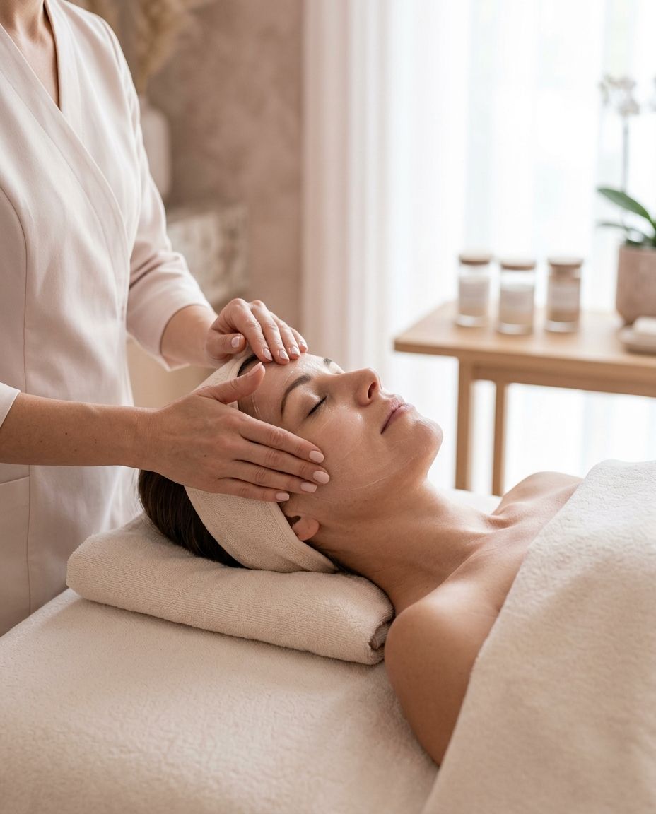 Esteticista realizando un tratamiento facial relajante